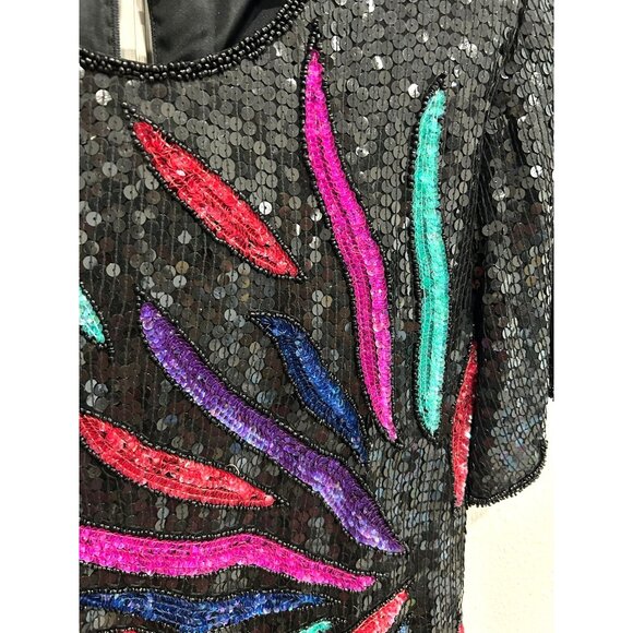 Vintage Stenay Black Sequin Beaded Top with Colorful Embellishments - Picture 4 of 10